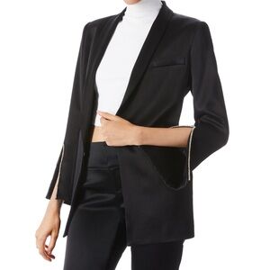 Alice + Olivia ‘ Jace ‘ Black Satin Blazer with Rhinestone Accents on Sleeve - L